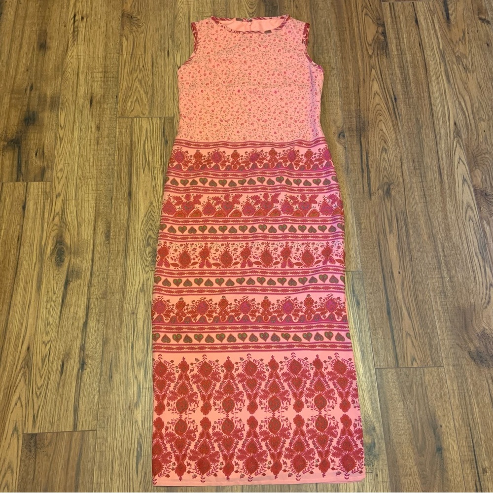 New* Pink Floral Sleeveless Dress with Slit